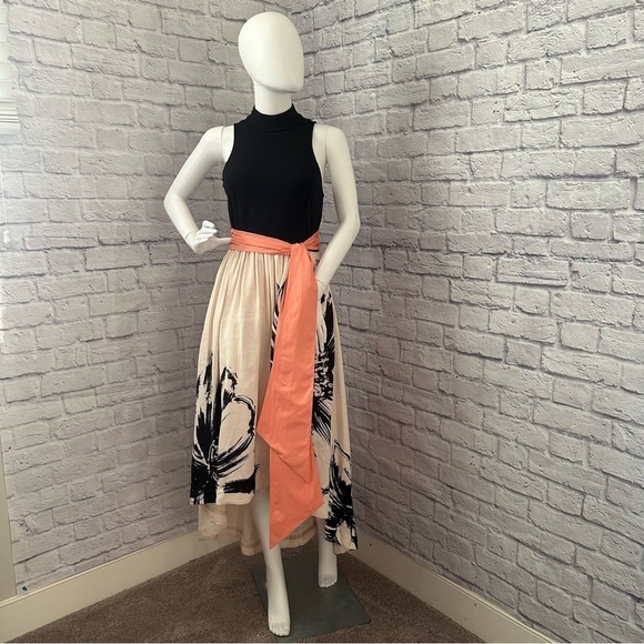 Anthropologie Moulinette Soeurs Sumi Gown 2 Black Maxi Hi Low Viscose Mock Neck - Picture 2 of 10